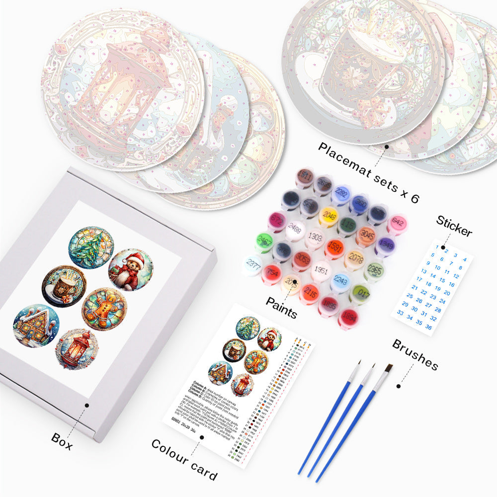 Paint By Numbers Placemats - Christmas Collection 2 (6 Pack, 20 cm Size)