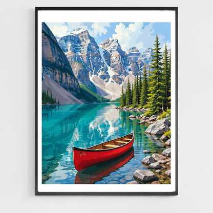 Red Canoe at Moraine Lake - DIY Paint by Numbers