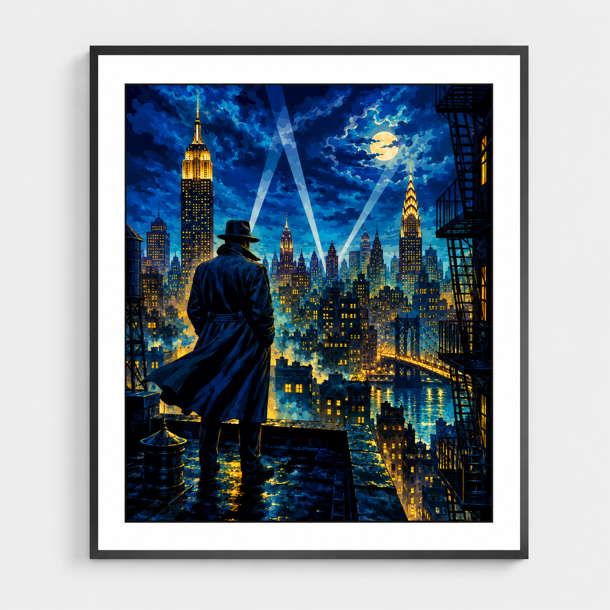 Noir Cityscape with a Lone Detective - DIY Paint by Numbers