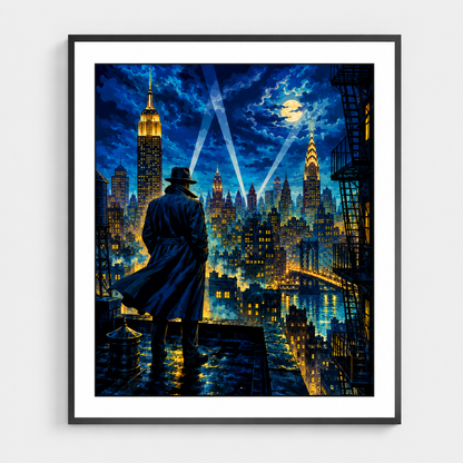 Noir Cityscape with a Lone Detective - DIY Paint by Numbers