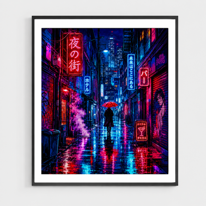 Neon Alley in the Rain - DIY Paint by Numbers