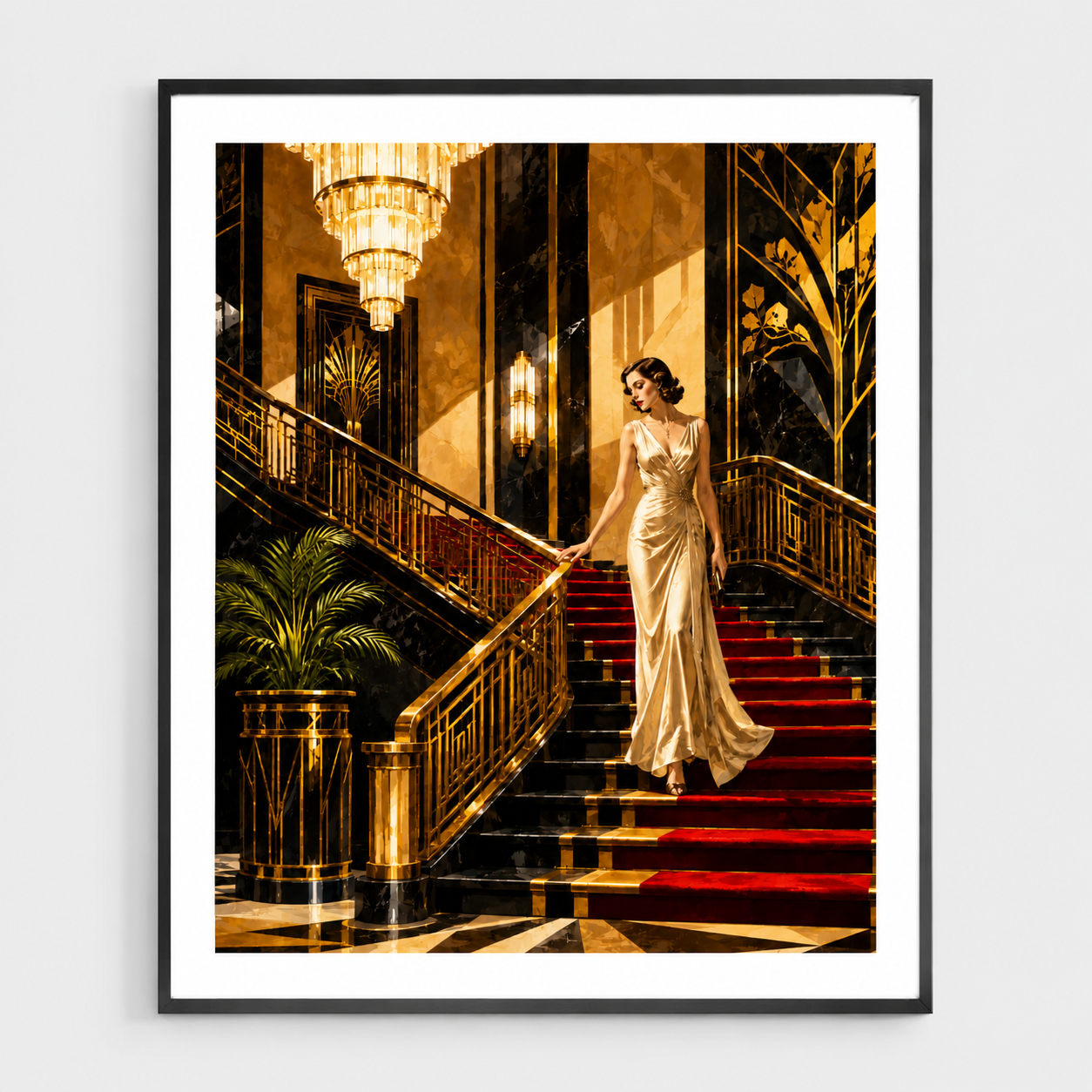 Elegant Art Deco Glamour Staircase Scene - DIY Paint by Numbers