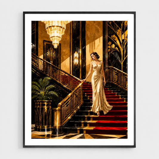 Elegant Art Deco Glamour Staircase Scene - DIY Paint by Numbers