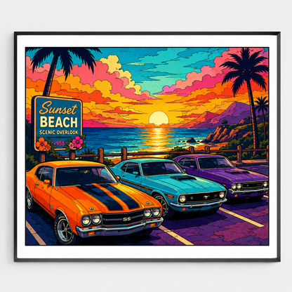Sunset Beach Muscle Car Meet - DIY Paint by Numbers