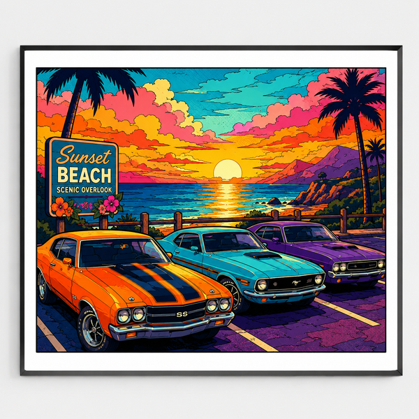 Sunset Beach Muscle Car Meet - DIY Paint by Numbers