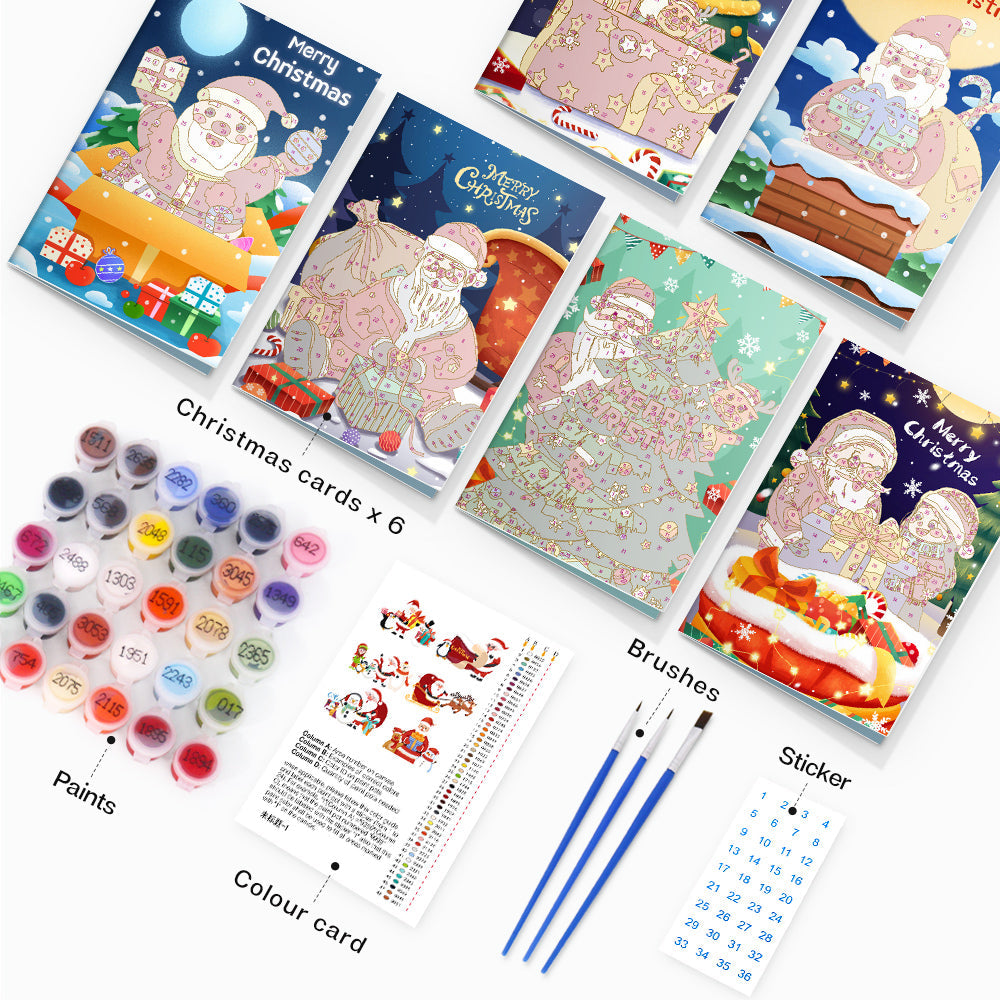 Paint by Numbers Christmas Card - Christmas Tree Collection (Set of 6)