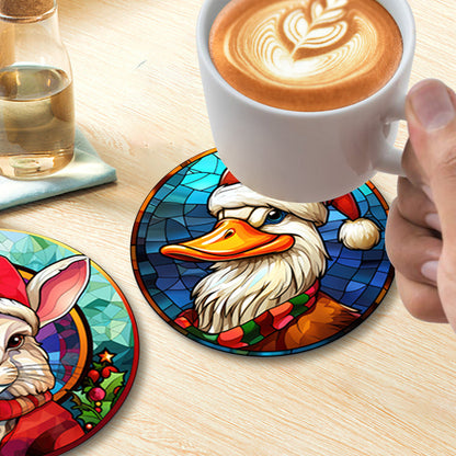 Animal with Christmas Hat Print Paint By Numbers Coaster Set (6 Pack)