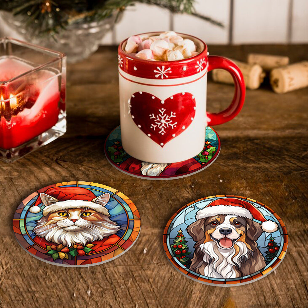 Animal with Christmas Hat Print Paint By Numbers Coaster Set (6 Pack)