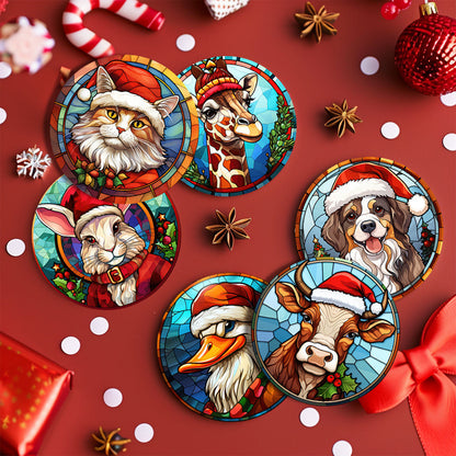 Animal with Christmas Hat Print Paint By Numbers Coaster Set (6 Pack)
