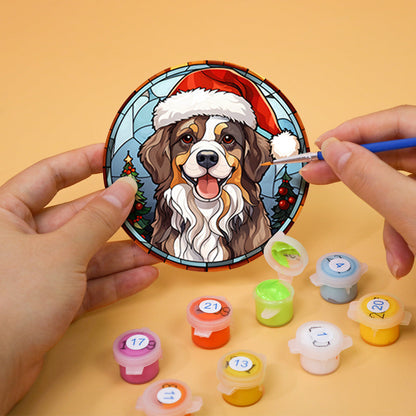 Animal with Christmas Hat Print Paint By Numbers Coaster Set (6 Pack)
