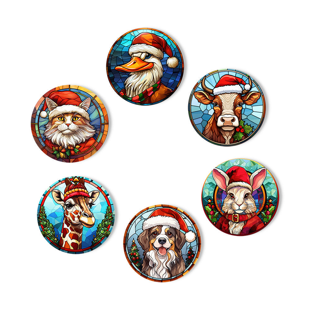 Animal with Christmas Hat Print Paint By Numbers Coaster Set (6 Pack)
