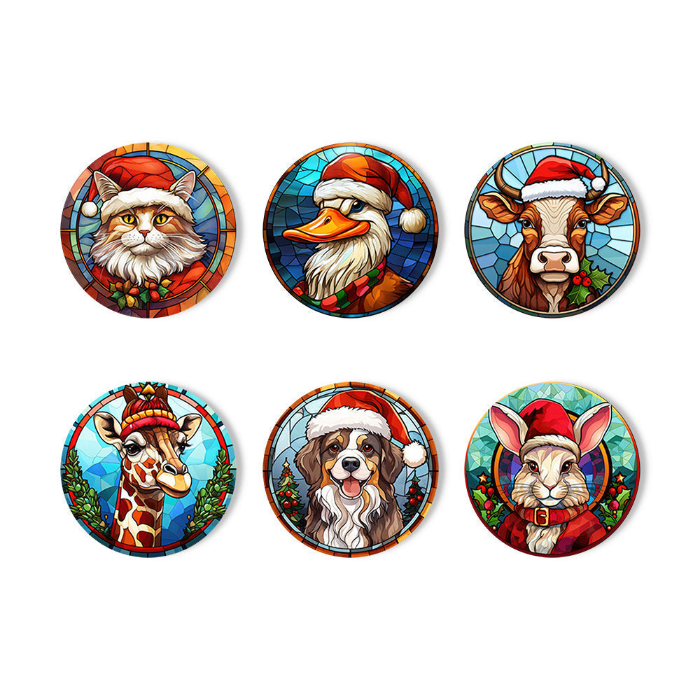 Animal with Christmas Hat Print Paint By Numbers Coaster Set (6 Pack)